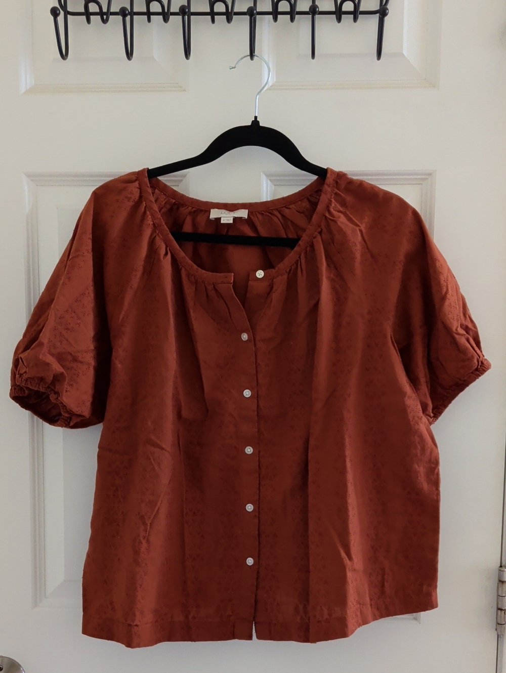 LOFT Rust Button-Front Short Sleeve Blouse
